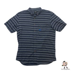 Oakley Button Down Shirt Mens L Large Gray/Black Striped Short Sleeve Cotton